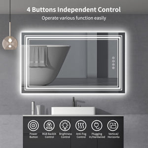 20x28 Inch Anti-Fog Smart Touch Mirror RGB LED Bathroom Mirror With Backlit Color Changing And 3 Front Lighting
