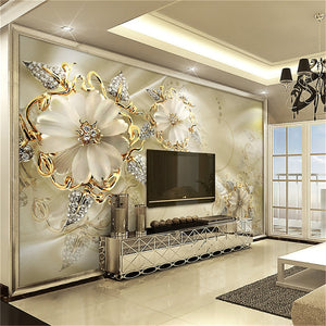3D Golden Flower Wallpaper Wall Mural European Luxury Style Diamond Adhesive Required Canvas for Living Room