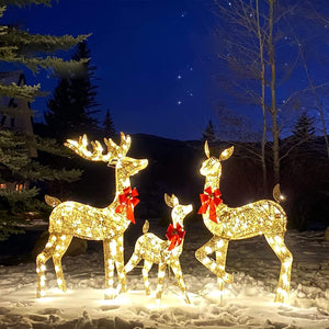 The Christmas Deer Lit In The Creative Yard, The Decorations With LED Lights Inserted In The Garden, The Lawn, The Courtyard