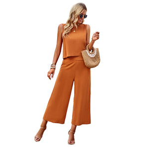 sleeveless top and cropped pants two-piece set