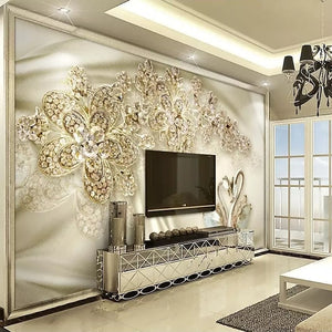 3D Golden Flower Wallpaper Wall Mural European Luxury Style Diamond Adhesive Required Canvas for Living Room