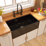 33  Inch Fireclay Farmhouse Kitchen Sink Black Single Bowl Apron Front Kitchen Sink, Bottom Grid and Kitchen Sink Drain Included