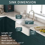 33  Inch Fireclay Farmhouse Kitchen Sink White Single Bowl Apron Front Kitchen Sink, Bottom Grid and Kitchen Sink Drain Included