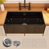 33  Inch Fireclay Farmhouse Kitchen Sink Black Single Bowl Apron Front Kitchen Sink, Bottom Grid and Kitchen Sink Drain Included