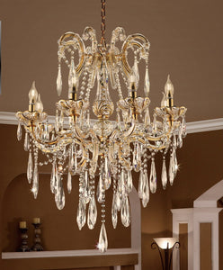 35&quot; Tall&quot; Luminere&quot; 8 LED Light Chandelier with Crystals, Matte Gold and Crystal